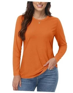 YUCOLEN Women's Cotton Long Sleeve Shirts Crew Neck T-Shirts Soft Casual - Picture 1 of 7