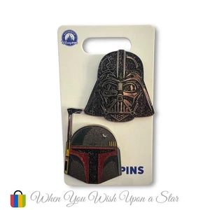 2025 Disney Parks Star Wars Darth Vader & Boba Fett Helmet Glitter OE 2 Pin Set - Picture 1 of 4