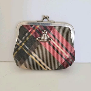 Vivienne Westwood Orbit Logo Wallet Small Coin Mini Check Plaid Kisslock - Bild 1 von 10