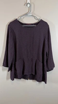 Corte Suelto Para Mujer Lagenlook Púrpura Cuadros Lino Algodón Manga Ancha Talla L Foto 1 de 4