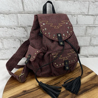 Roxy Quicksilver Womens Aztec Print Canvas FauxLeather Drawstring Small Backpack - Image 1 of 4