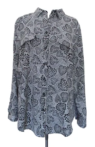 Chicos Woman’s Black White Heart Button Down Blouse Top Size 3 (16-18) XL - Picture 1 of 8