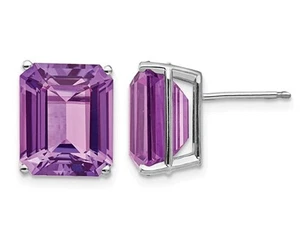 Large 10.2 Carat (ctw) Amethyst Solitaire Emerald Cut Earrings - Picture 1 of 4