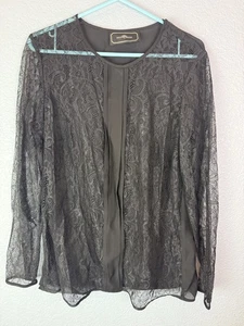Blouse femme By Malene Birger 38 noire dentelle transparente manches longues haut habillé - Photo 1/9