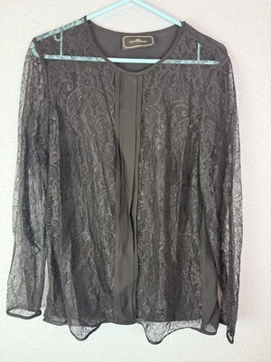 By Malene Birger Blouse Womens 38 Black Lace Sheer Long Sleeve Dressy Top - Image 1 of 4