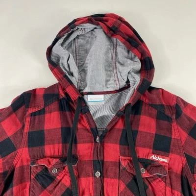 Columbia Shacket Mujer Grande Alabama Roll Tide Con Capucha Rojo Negro Cuadros Algodón Foto 1 de 4