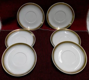Vintage CHODZIEZ China (Poland), 6- Tea Saucers #07495, Double Line Gold Trim - Picture 1 of 4