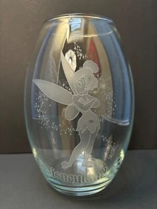 Vintage Etched Glass Tinkerbell Vase ~ Personalized Disneyland Souvenir - Picture 1 of 7