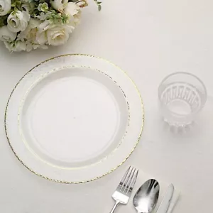 10-Inch Clear Round Plastic Salad Plates Gold Hammered Trim Party Disposable - Picture 1 of 9