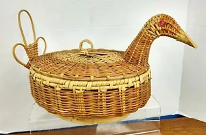 Wicker Woven Duck Water Fowl Country VTG Bread Trinket Home Décor Lidded Basket - Picture 1 of 7