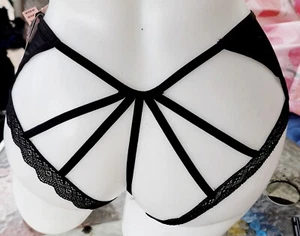 Victorias secret M Rare Vintage Black Satin Peek A Boo Cut Out Cheeky Panty - Picture 1 of 2