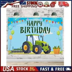 6x4ft Farm Green Tractor Birthday Backdrop Farmyard Photo Props Party Decor Blue - Picture 1 of 14