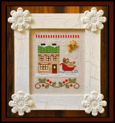 Country Cottage Needleworks Cross Stitch Chart ~ Santa's Sleighworks w/Button - Image 1 of 2