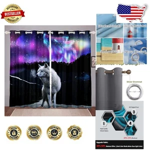 Space Wolf Curtain Set - Modern Animal Theme Window Treatment for Bedrooms - Picture 1 of 6