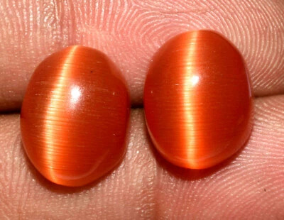 Pair Of 17.20 Ct Lab-Grown Orange Cat's Eye Rarest Quartz Gems for Jewelry Use - Image 1 of 3