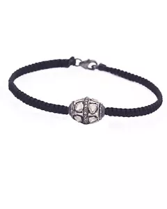 925 Sterling Silver & Diamond Black Macrame Thread Braide Bracelet For Gift - Picture 1 of 4