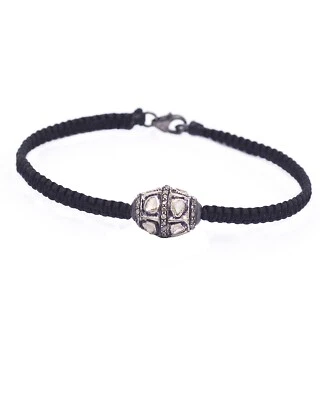 925 Sterling Silver & Diamond Black Macrame Thread Braide Bracelet For Gift - Image 1 of 4