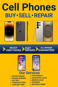 Cell Phones Buy Sell Repair Advertising Poster Sign 24x36 - Picture 1 of 3