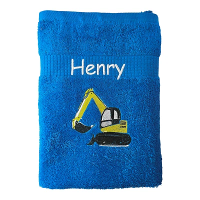 Handtuch mit Bagger und Name, Handtuch, Sauna, Wellness, Duschtuch - Bild 1 von 4