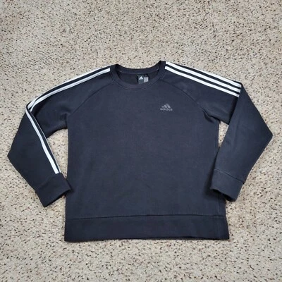 Adidas Sweatshirt Girls Large Black White Stripes Sweater Logo Kids Youth A3* - Image 1 of 4