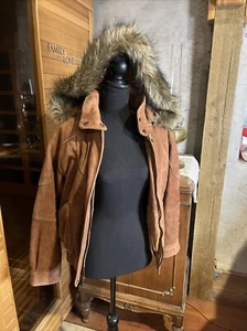 VTG 90s Wilsons Leather Adventure Bound THINSULATE Suede Fur/Hood ZipLiner EUC💥 - Picture 1 of 13