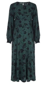 Peacocks ladies Green Black Floral Print Midi Dress size 20 NEW - Picture 1 of 7