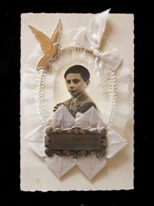 Carte Communion Solennelle ancienne relief dentelle photo Vintage Années 50' - Picture 1 of 6