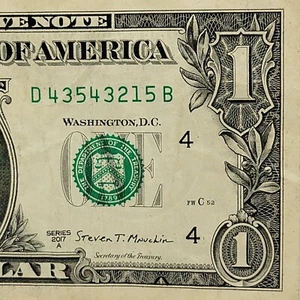 Five Digit Ladder Fancy Serial Number One Dollar Bill D43543215B FW 2017A 5 - 1 - Picture 1 of 8