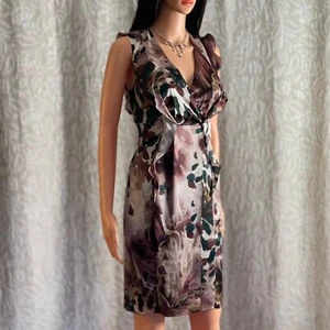 NWT Elie Tahari 100% Silk Watercolor Flutter Faux Wrap Mini Dress Size 4 - Picture 1 of 8