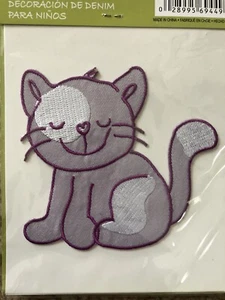 Jean-e-ology Bügelbild bestickt Flock, Nieten Glitzer Tasche Applikation Katze Kinder - Bild 1 von 4