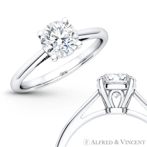 Forever ONE DEF Round Moissanite 4Pr Solitaire Engagement Ring in 14k White Gold - Picture 1 of 6