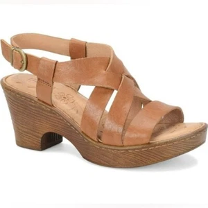 Sandalias para mujer Born de tacón de cuero tostado talla 7M usadas en excelente estado - Imagen 1 de 7