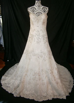 A F Couture Morilee 12 A-Line Wedding Dress Lace Strapless or Straps Bling Wow! - Image 1 of 4