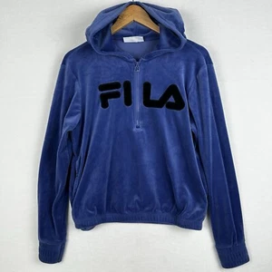 FILA Women's Velour Velvet Blue Periwinkle Track Jacket Hoodie Quarter Zip Sz S - Picture 1 of 16