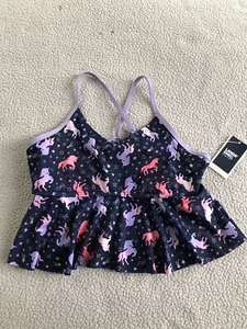 Lands End Bathing Suit Girls 14 Tankini Top Purple Pink Unicorns New - Picture 1 of 5