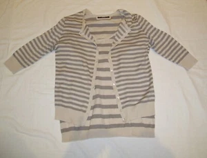 WINDSOR entzückendes Twinset Pulli Jacke beige gestreift Baumwolle Gr. 40/42 - Bild 1 von 10