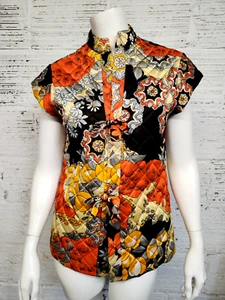 Vintage 70's R&K Originals Colorful Retro Quilted Tie Front Asian Style Vest - Picture 1 of 9