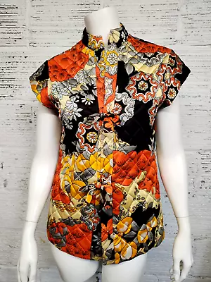 Vintage 70's R&K Originals Colorful Retro Quilted Tie Front Asian Style Vest - Image 1 of 4