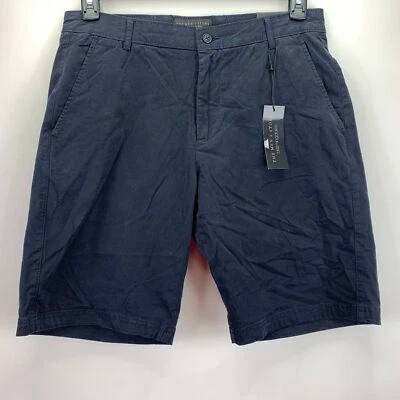 Shorts Bloomingdales masculino frente plana sarja algodão stretch 9,5" azul marinho escuro 30 - Imagem 1 de 4