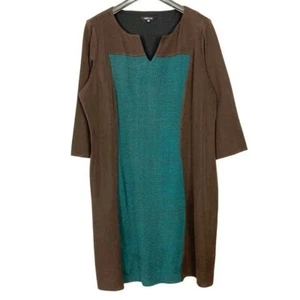 Misook Strick Midi Etuikleid Damen Größe 2X gekerbter Ausschnitt 3/4 Ärmel Colorblock - Bild 1 von 6