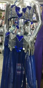 Sexy Disfraz de Danza del Vientre, Traje de Danza del Vientre Azul Real, Hecho a Mano Ropa de Mujer - Imagen 1 de 10