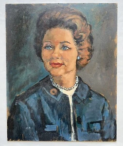 Ritratto ad olio vintage 1961 MCM donna latina artista messicano firmato Quiorz - Foto 1 di 17
