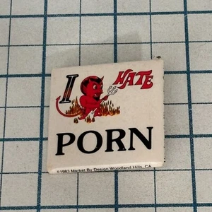 I Hate Porn Devil 1983 Pornography Vintage Pinback Button - Picture 1 of 2