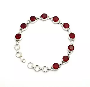 925 SOLID STERLING CUT Simulated Ruby QUARTZ BRACELET - 8 INCH A702 - Picture 1 of 4