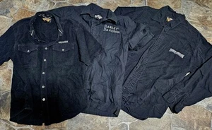 3 Harley Davidson Mens Denim Black Motorcycle Shirts (2XL-1 Large Lot) (#71) - Picture 1 of 12