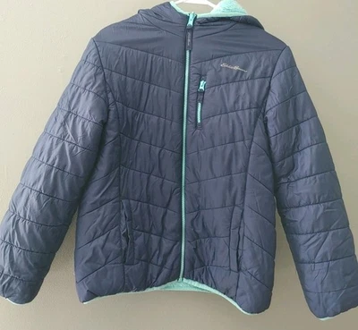 Chaqueta con capucha reversible para niños Eddie Bauer talla L 14-16. Turquesa azul Foto 1 de 4