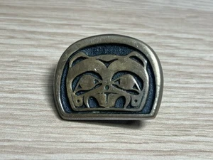 Vintage 70er Messing Gürtelschnalle Totem Haida Biber Pazifik NW indigene Völker Kunst - Bild 1 von 4