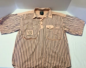 VTG Bugle Boy Men’s Size M Short Sleeve Button Up Pink Striped Desert Patrol - Picture 1 of 5