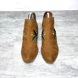 Indigo Rd Ankle Booties Women’s Size 7.5M Brown Suede Embroidered Floral - Picture 1 of 18