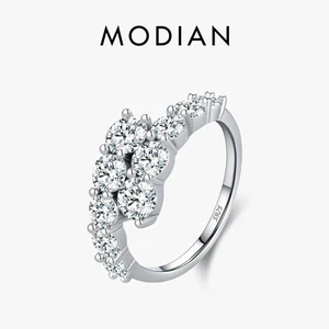 Modian 925 Sterling Silver Classic Luxury Round Cz Eternity Band Rings for Women - Picture 1 of 7